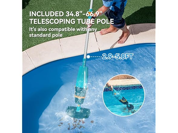 Handheld Pool Vacuum Cordless w/ Pole