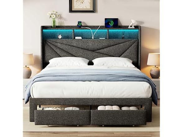 Blissivia Upholstered Platform Bed Frame with LED Lights