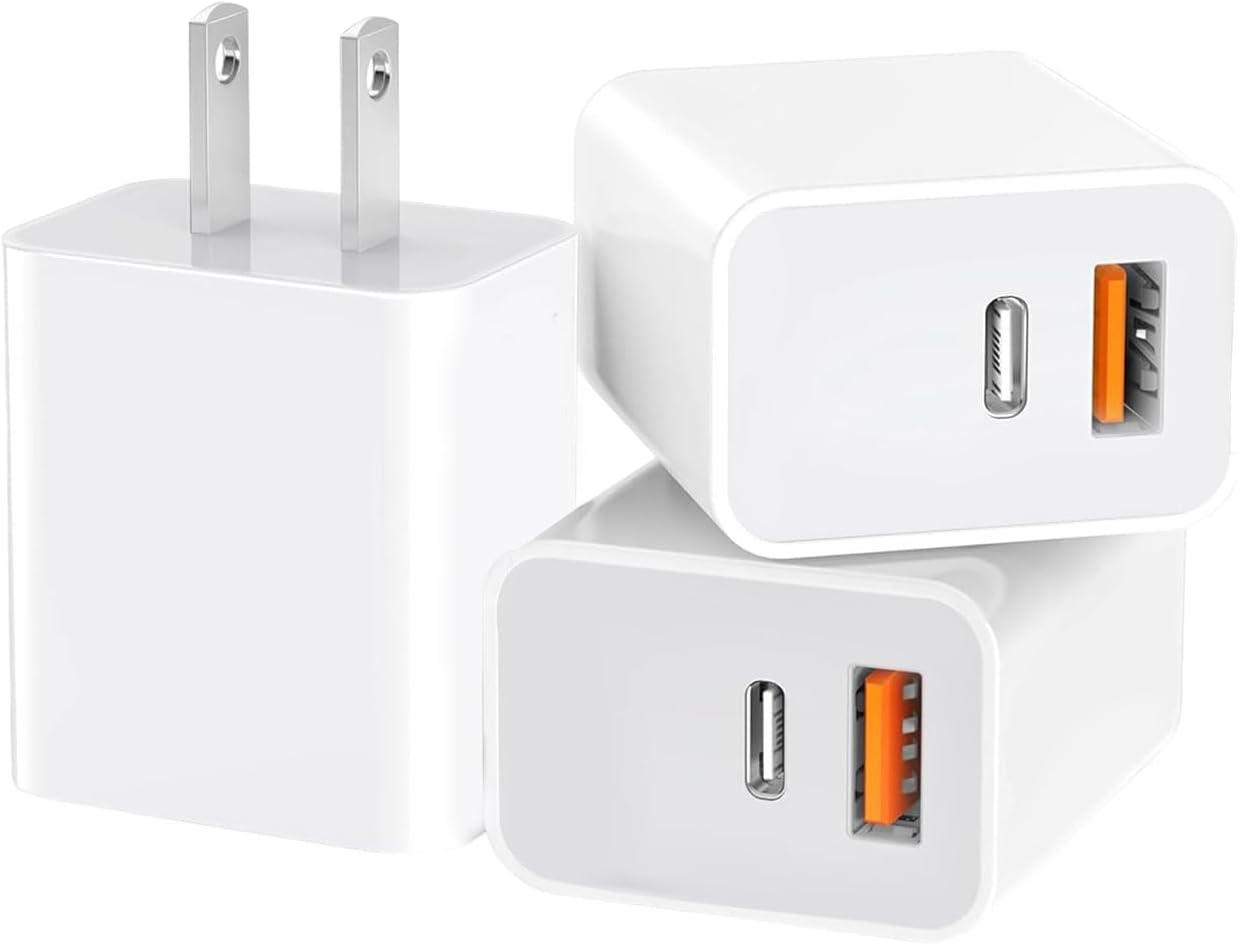 (3 PACK) 20W Dual Port USB-C & USB-A Charger Blocks - Gallery 6