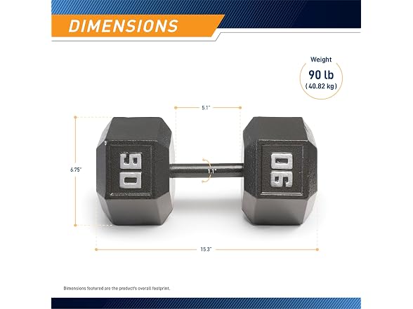 Marcy 90lb Cast Iron Hex Dumbbell, Single, 90lbs