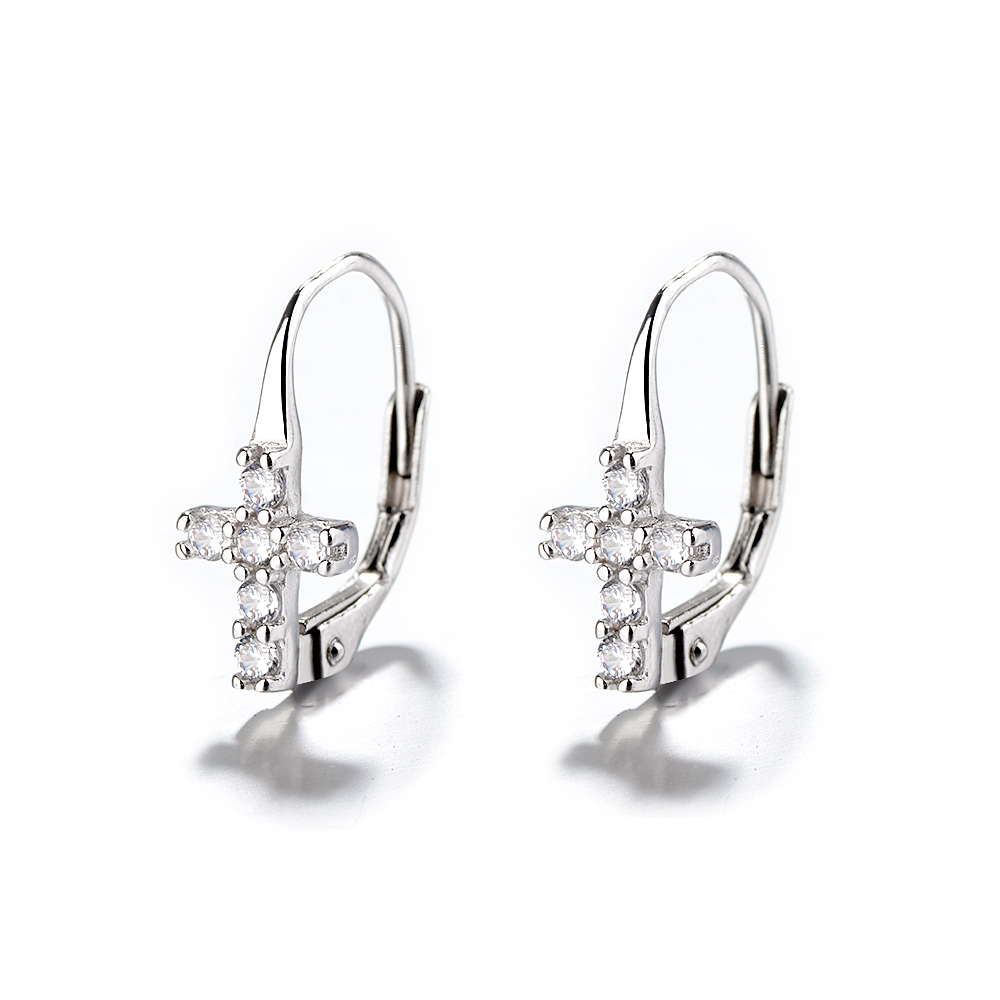Crystal Cross Leverback Earrings - Gallery 3