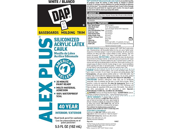 DAP 18128 Alex Plus Acrylic Latex Caulk