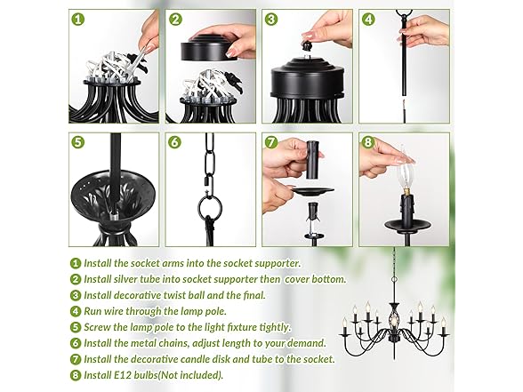 12-Light Farmhouse Candle Chandelier, Matte Black