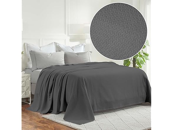 Superior Nobel Cotton Chevron Blanket, King, Charcoal