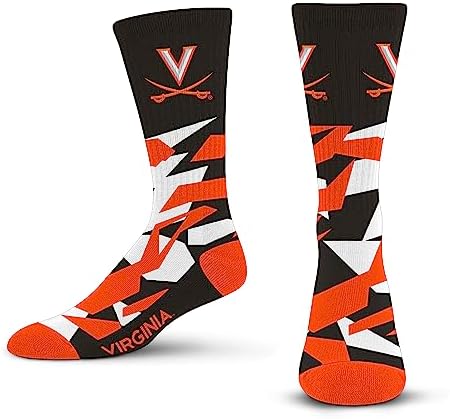 For Bare Feet NCAA VIRGINIA CAVALIERS Shattered Camo Crew Sock Team Color Large