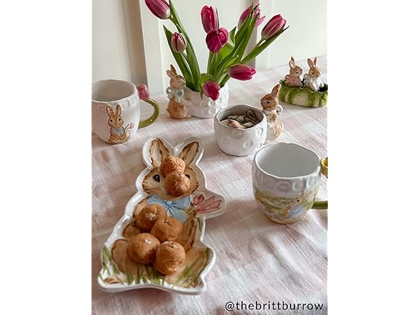 Mud Pie Easter White Bow Bunny Tidbit Bowl