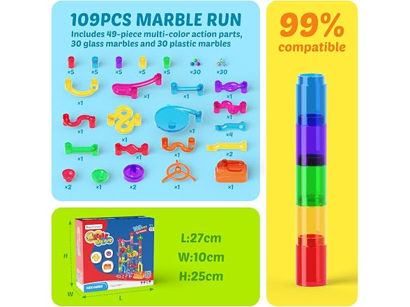 MaxTronic 109pc Marble Run Kit STEM Kids