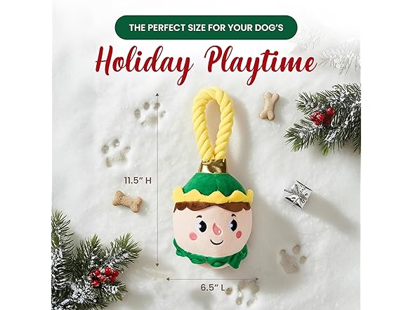Bow Wow Pet Elf Ornament Rope Plush Dog Chew Toy