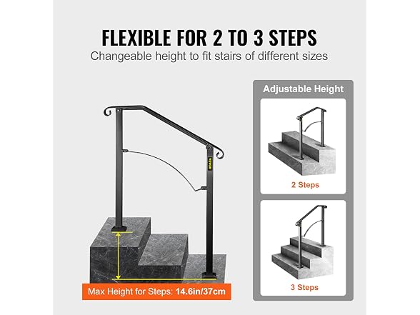 Handrails for Outdoor Steps, Fit 2 or 3 Steps