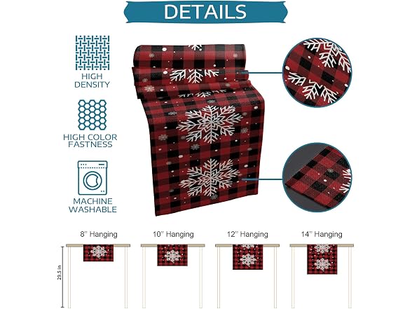 PIEPLE Christmas Table Runner-Red Black Buffalo Plaid Check