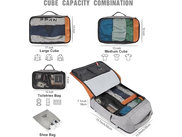 Tzowla Grey 40L 17.3" Travel Laptop Backpack