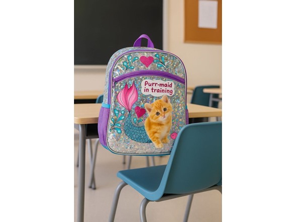 Kitten 16" Sparkly Girls School Backpack