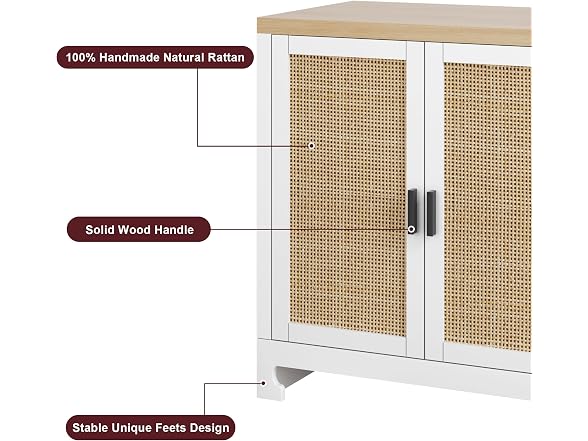 IDEALHOUSE 61" Rattan Cabinet, 4 Doors - Gallery 6
