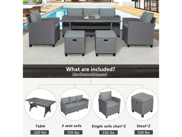 Zeus & Ruta Gray 6pc Wicker Sofa Set w/ Table