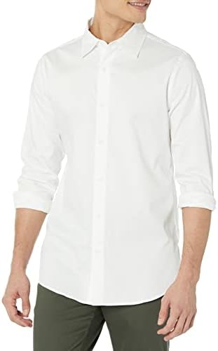 Amazon Essentials Men's Slim-Fit Long-Sleeve Stretch Dress Shirt, White, Large