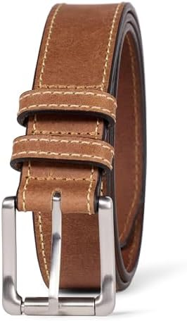 Amazon Essentials Men's Stitched Edge Leather Belt, Tan, 34