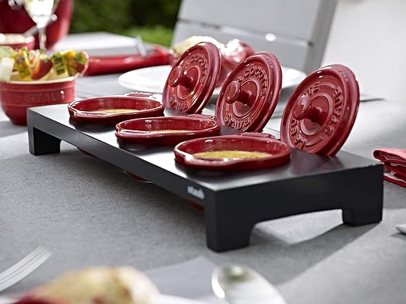 Staub 3 Mini Casseroles Wood Shelf Blk