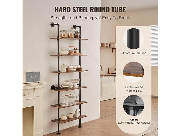 Industrial Pipe Shelf, 6 Tier 24x9.84in