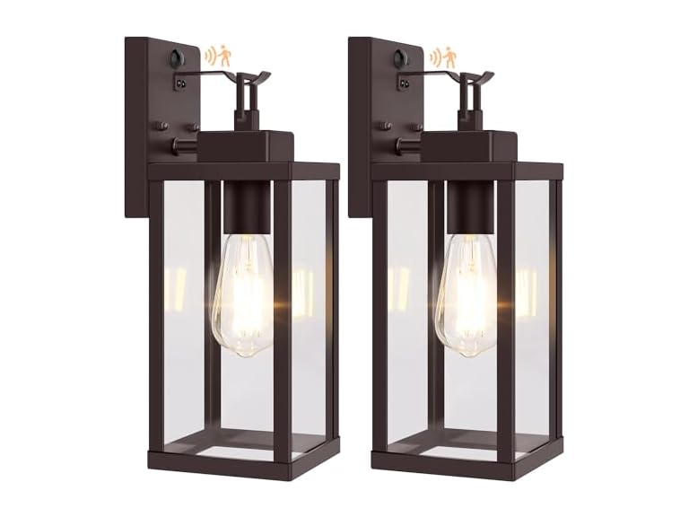 2-Pack 14" Motion Sensor Outdoor Wall Lights, Brown