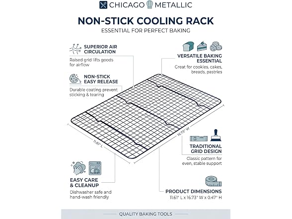 Chicago Metallic Non-Stick Cooling Rack for Baking