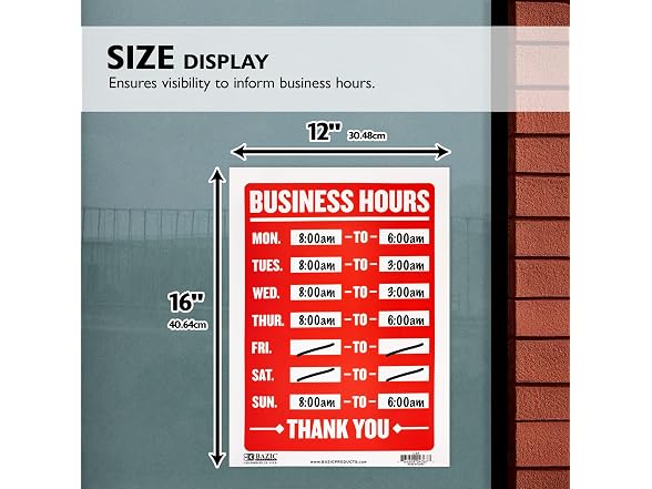 BAZIC Products Business Hours Sign, 12