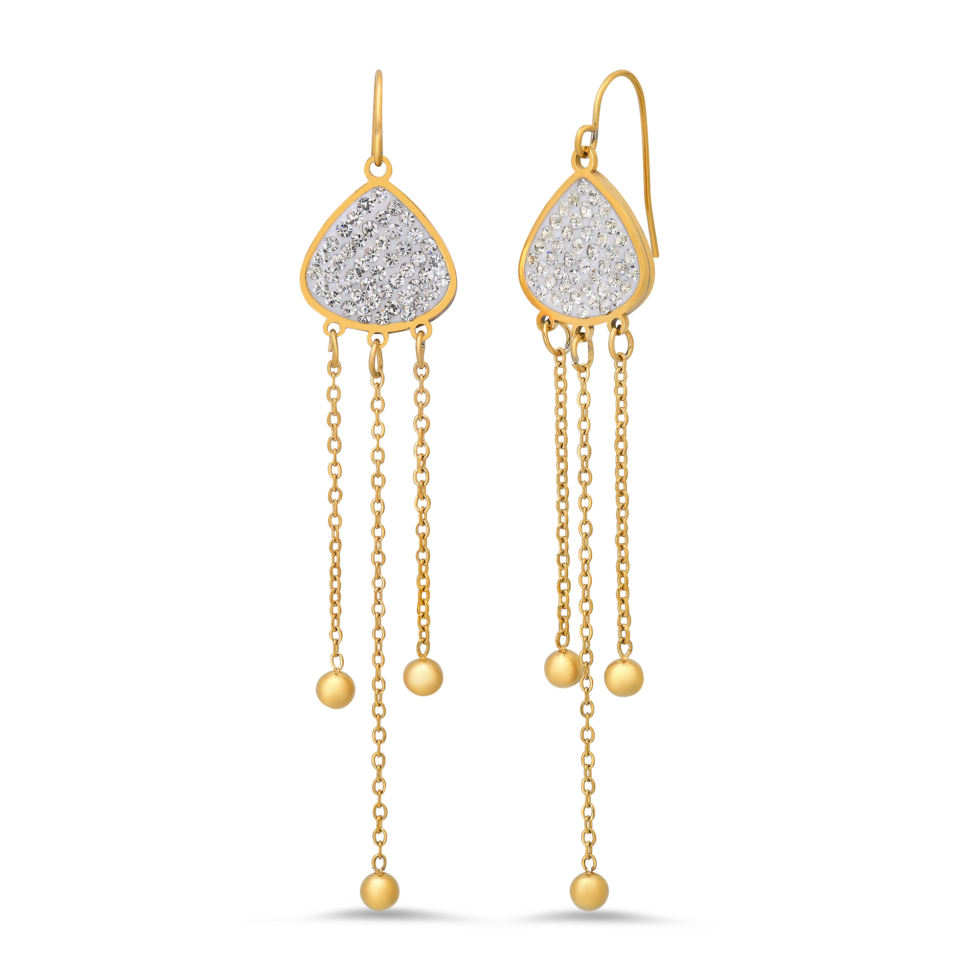 18K Gold CZ Teardrop Chain Earrings - Gallery 4
