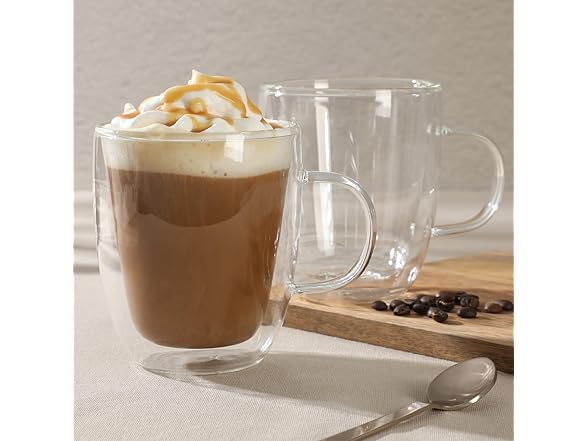 Mr. Coffee 16 Ounce Insulated Double Wall Glass Coffee & Tea Cups