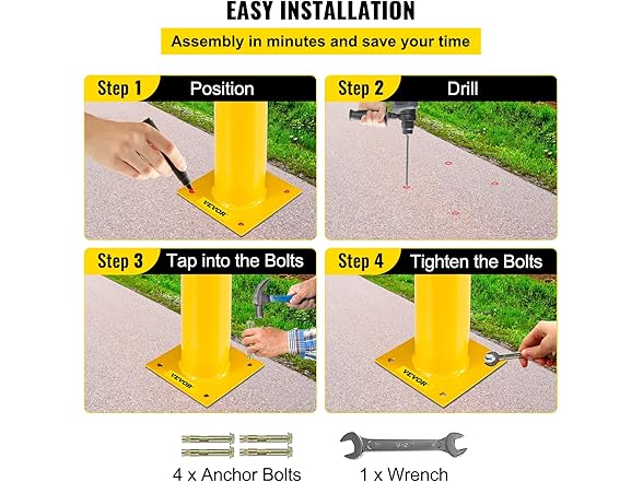 VEVOR Safety Bollard 48"x4.5" Safety Barrier Bollard 4-1/2" OD 48" Hei