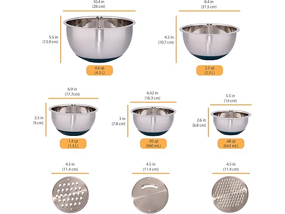 Chicago Metallic Stainless Steel Mixing Bowls with Grater Lids