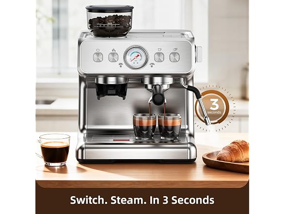Electactic 15 Bar Espresso Machine with Grinder & Milk Frother