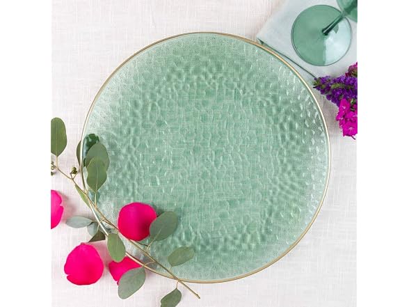 Green/Gold Rim Hammered Chargers - 13" - Case Pack of 48 