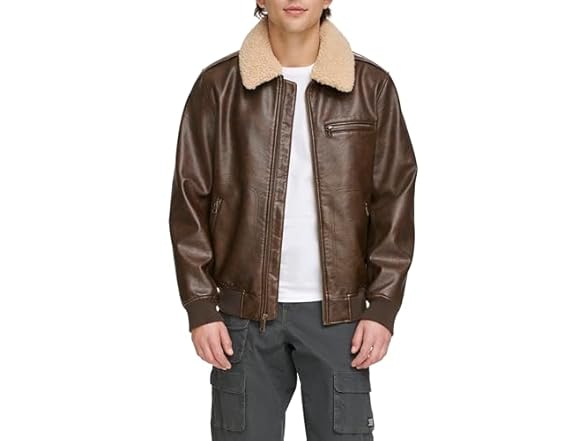 Levis Mens Faux Leather Bomber w/ Collar