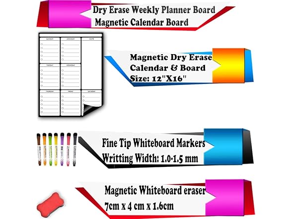 Magnetic Dry Erase 8 Magnets and Eraser Markers