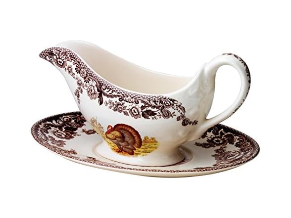 Spode Woodland Turkey Sauce Boat and Stand