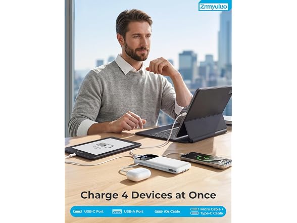 Zmmyuluo 10000mAh Power Bank w/Cables