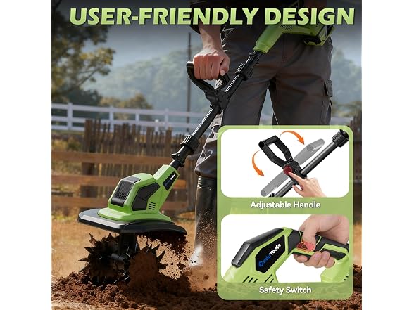 Endutools Cordless Tiller Cultivator Green