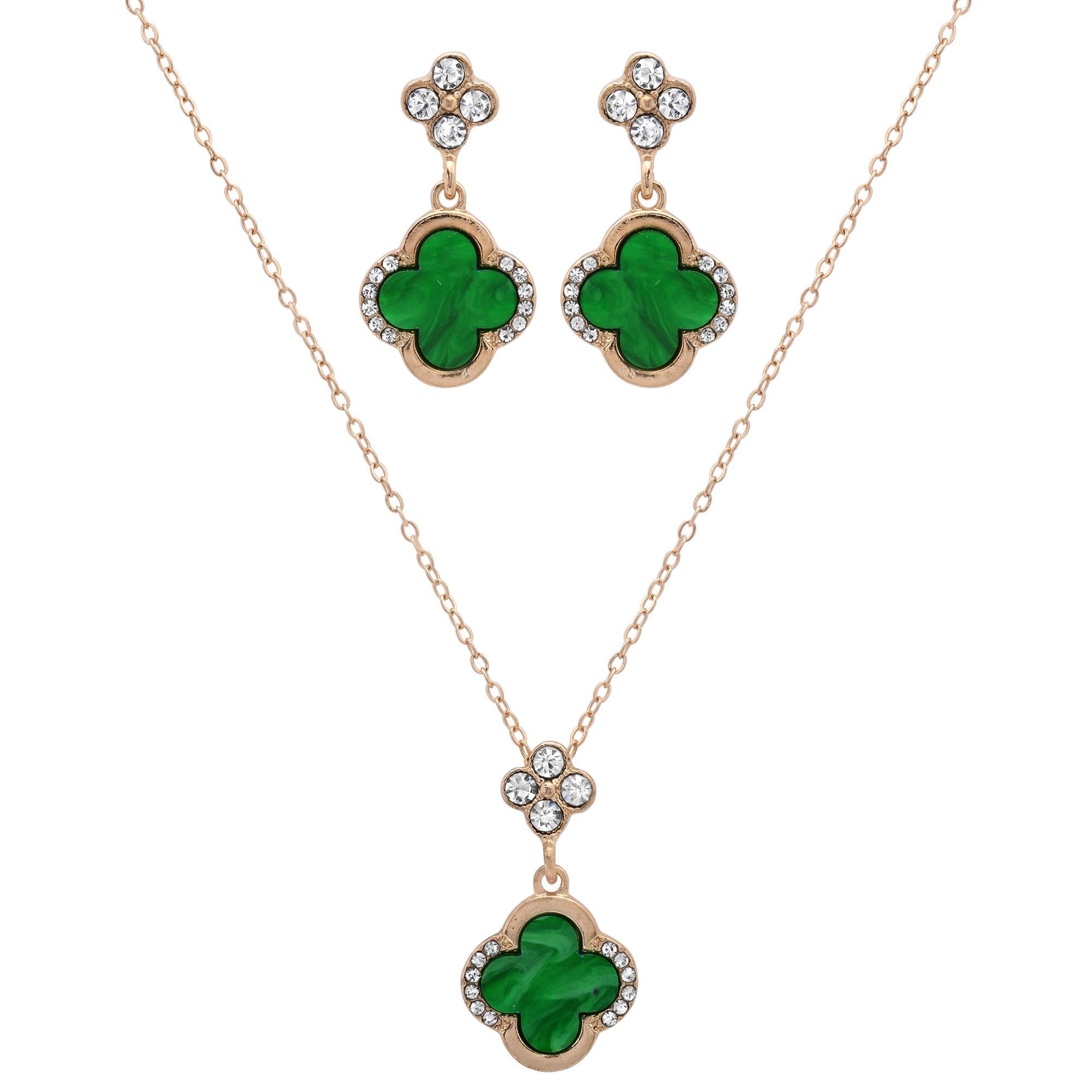 Clover Pendant & CZ Earrings Set - Gallery 8