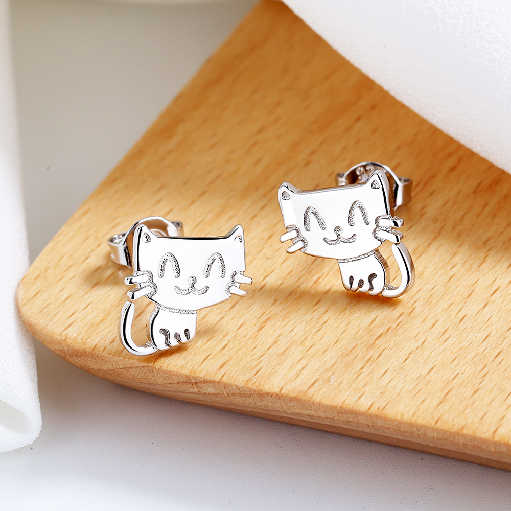 Sterling Silver Cat Earrings - Gallery 7