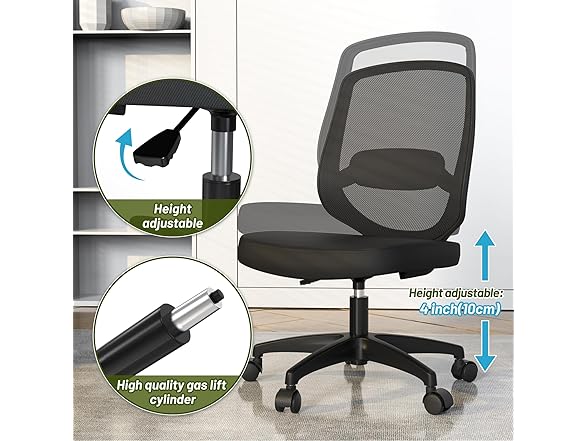 KIZECK Armless Mesh Home Office Chair
