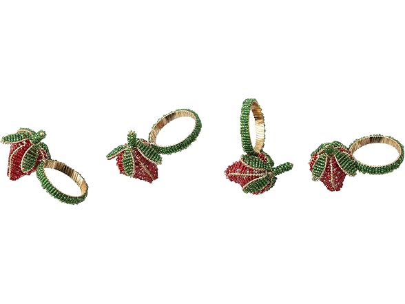 Creative Co-Op 4-Piece Glass Beaded Strawberry Napkin Rings