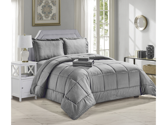 8 Piece QUEEN Embossed Stripe Bed in a Bag
