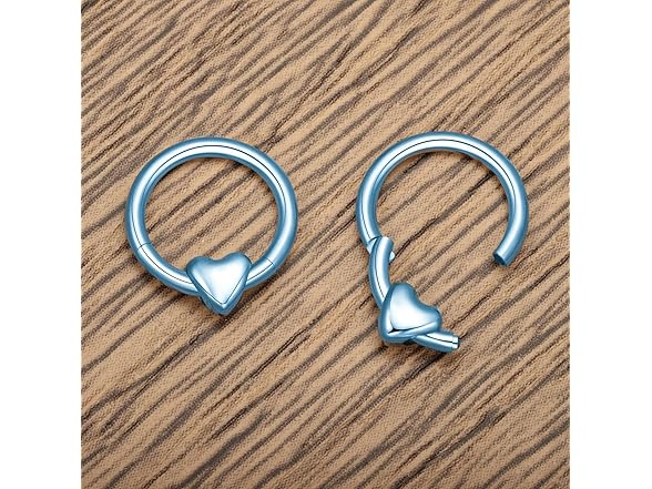 G23 Titanium Heart Nose Ring Ice Blue