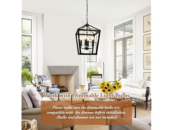 BrightHome Farmhouse Chandelier 4-Light, Black, 19.5"