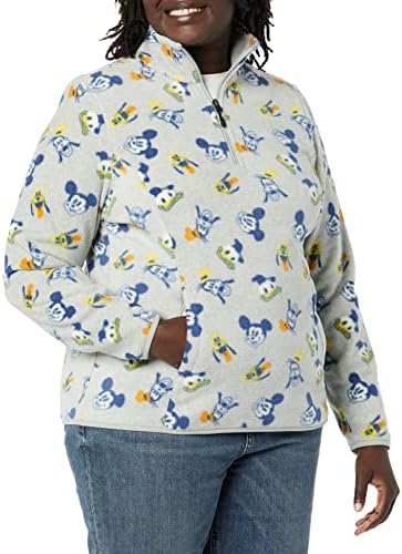 Amazon Essentials Disney | Marvel | Star Wars | Princess Women's Polar Fleece Quarter-Zip Mock Jackets, Mickey and Friends, Large