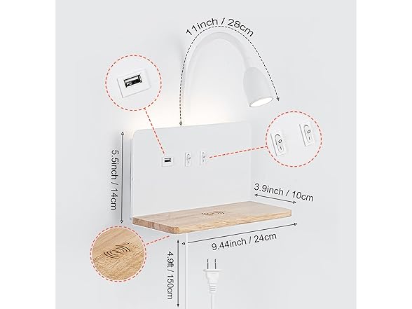 SENFAY White LED Reading Wall Lights