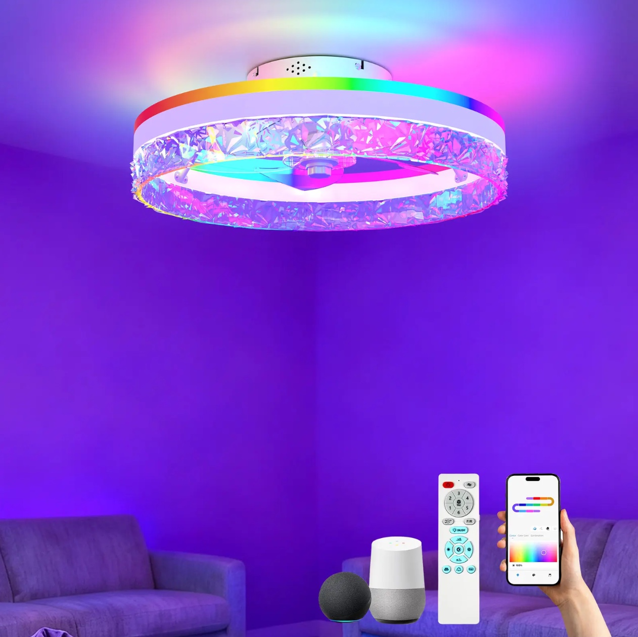 Smart RGB LED Ceiling Fan 20 w/ Remote - Gallery 12