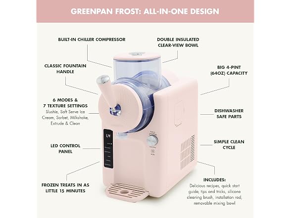 GreenPan Frost Ice Cream Maker & Slushie Machine Pink