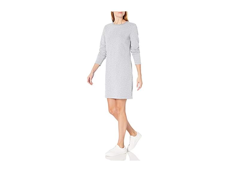 Amazon Essentials Women's Crewneck Long-Sleeve Fleece above-The-Knee Dress, Light Grey Heather, X-Large