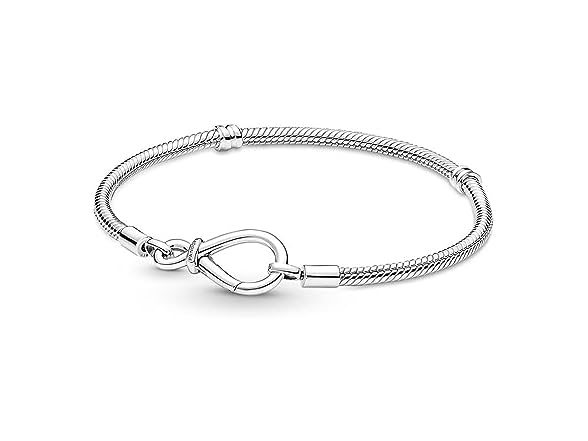 PANDORA Moments Infinity Knot Snake Chain Bracelet - Compatible Moments Charms - Sterling Silver Charm Bracelet for Women - Gift for Her - 17 cm, No Gift Box (Open Box)