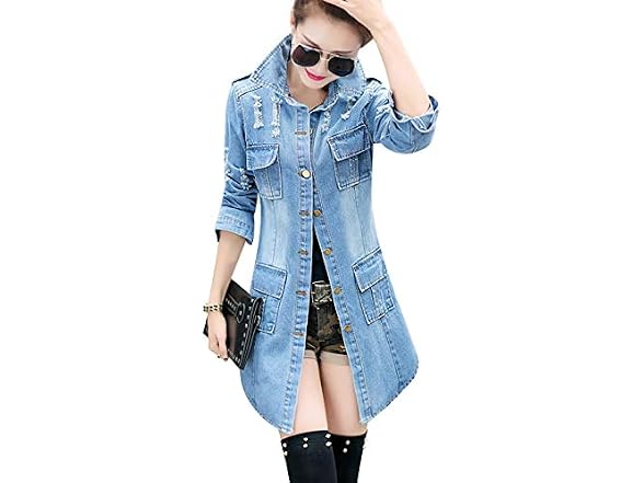 Tanming Women (L) Casual Lapel Slim Windbreaker